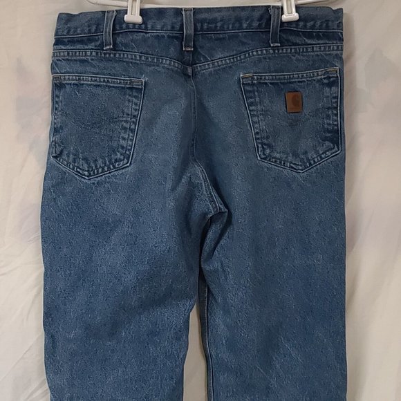 Carhartt Mens 38x32 Relaxed Fit Straight Leg 5 Pockets Heavy Work Denim Jeans - Picture 6 of 10